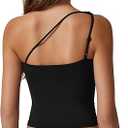 Qinsen Women's Fashion Backless Tank Tops Sexy One Shoulder Tee Tops Cocktail Party Blouse Tee, S, Black
