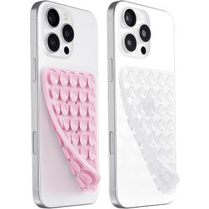 3 x JingJinYY 2 Pack Double Sided Silicone Suction Cup Phone Case Mount, Hands-Free Strong Grip Silicon Phone Holder for Selfies and Videos, Non Slip Phone Accessories (LightPink&Translucent)