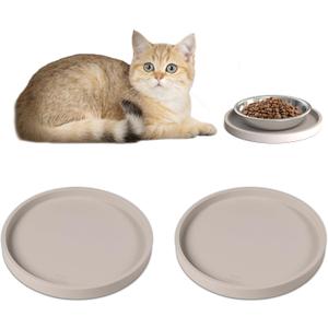 Arespark Pet Silicone Food Mat, Set of 2 Nonslip Waterproof Feeding Bowl Mat with Raised Edges for Food and Water Prevent Spills, Round Eating Tray for Dog Cat Puppy Kitten, 6'' x 6''