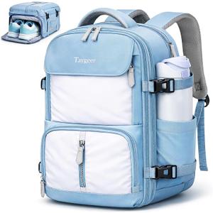 Taygeer Frontier Airlines Personal Item Bag, Expandable 18x14x8 Inches Travel backpack with Hidden Shoe Compartment, TSA Approved Personal Item Backpack Fits 15.6" Laptop for Women Weekender,Blue