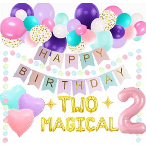 Two Magical Birthday Decorations, Unicorn 2nd Birthday Decorations, Two Magical Unicorn Bday Decorations for Girls 2, Second 2 Years Old Bday Banner Balloons Backdrop Party Ideas Supplies Favors