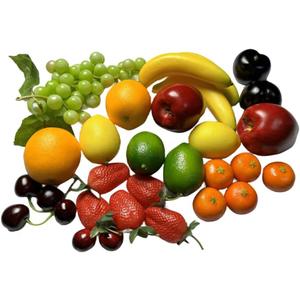 27pcs Fake Mixture Fruits for Home Decor Artificial Fruit Decorations Faux Artificial Lemon Grapes Banana Orange Red Apple Black Plum Fake Strawberry Plastics Cherry