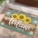 Summer Doormat Sunflower Front Door Welcome Mat Vintage Rustic Yard Non Slip Seasonal Home Decoration Indoor Outdoor 17 X 29 Inch