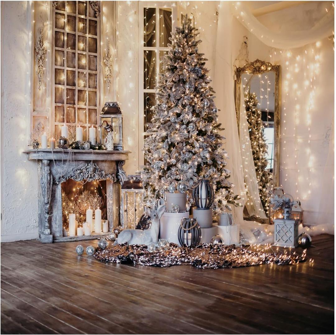 WOLADA Christmas Backdrop Christmas Backdrops for Photography Christmas Tree Fireplace Photography Backdrop Xmas Scene Background for Holiday Photos 10x10FT 11715