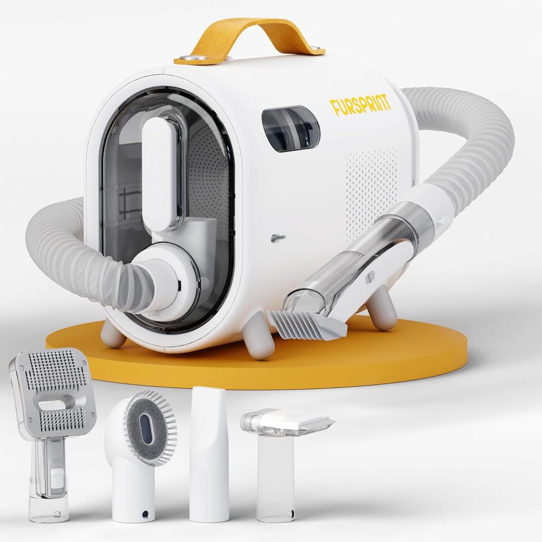 Pet Grooming Vacuum Kit - Super-Quiet Dog Hair Vacuum Groomer with Brush, Detangle, Deshed, Trim, Clean, & Dry Attachments - All You Need Pet Grooming Kit at Home