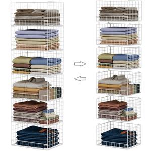 Yociyoga 6-Tier Stackable Closet Organizers and Storage Shelves, Closet Shelf Organizer Basket Bins, Foldable Sweater Storage for Closet Organizer System, White（Patent Pending）