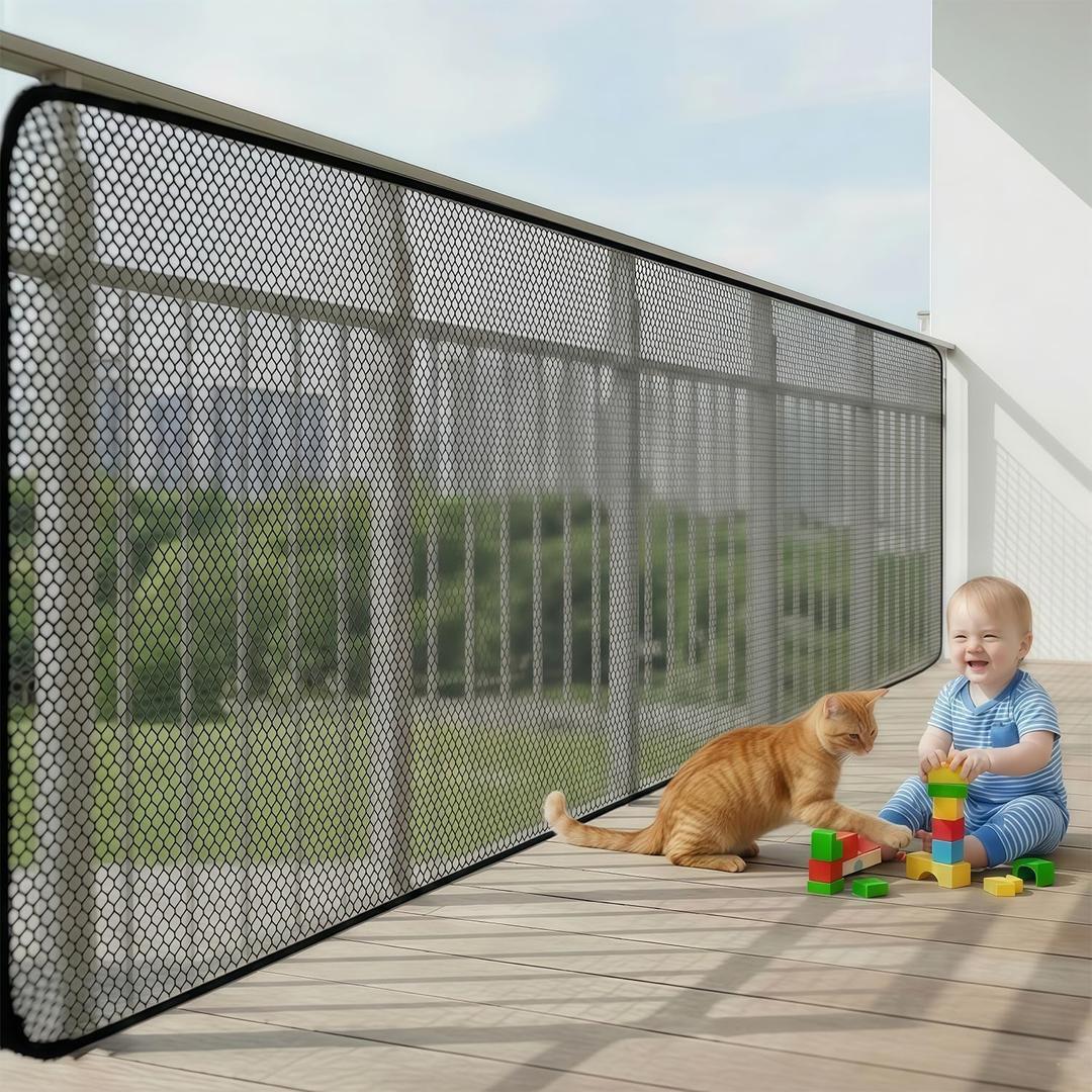 Banister Guard 6.5ft X 3ft Thick, Balcony Netting for Pets, Balcony Safety Net for Kids, Baby Fence Door Balcony Railing Cover with No Drilling for Apartment Railing(Black)