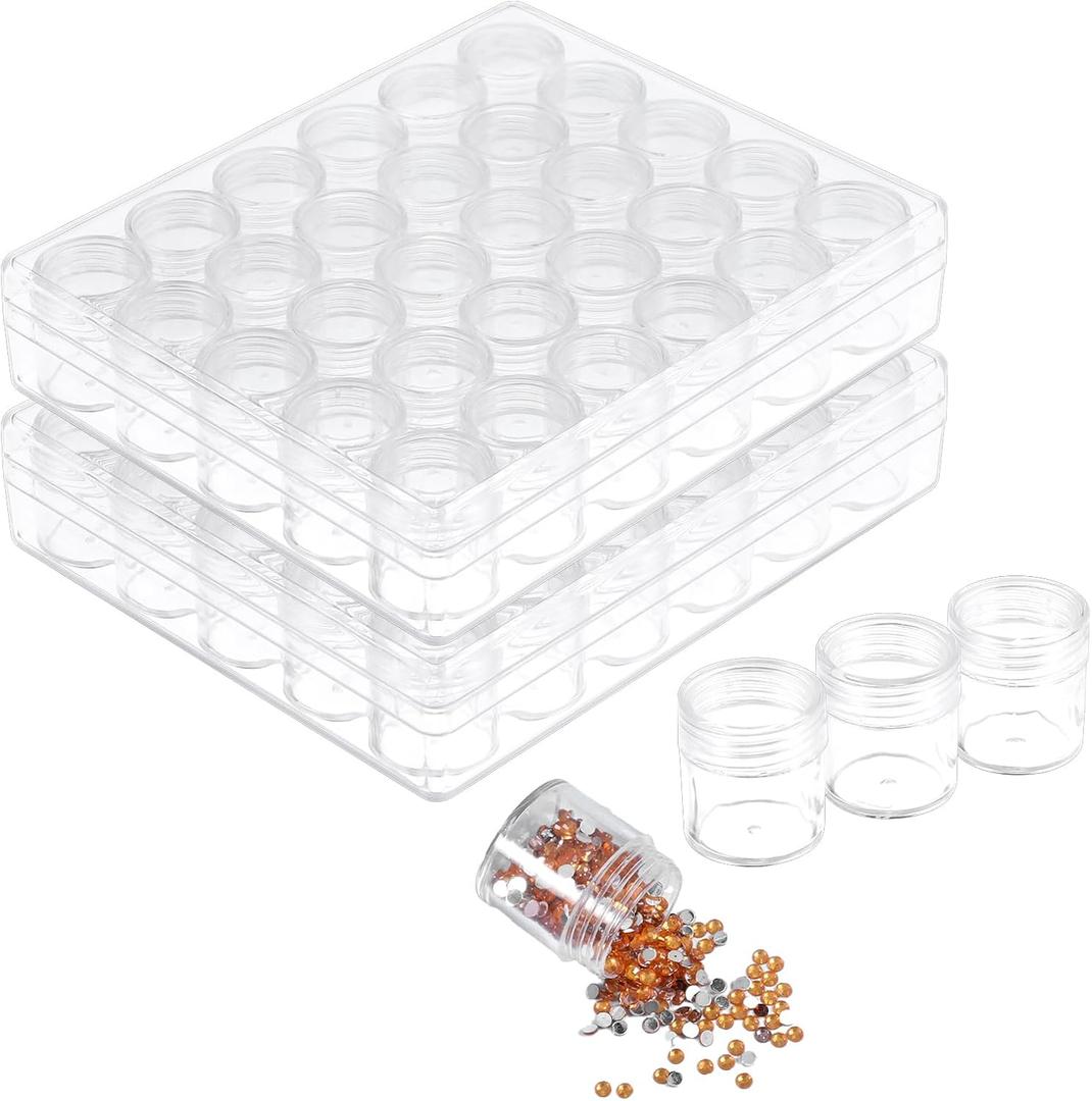 2 Pack 30 Grids Bead Storage Container, Embroidery Diamond Storage Organizer Box, Clear Painting Jewelry Earring Sewing Nail Storages Jars with Screw Lid for Painting, DIY (1.85 x 1 inch)