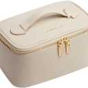 Travel Toiletry Bag Waterproof Storage Bag Cosmetic Bags Portable Pouch Open Make up Organizer with Handle Gift (beige)