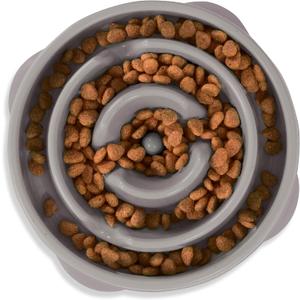 Outward Hound Fun Feeder Slo Bowl  Medium 2Cup Capacity, Slow Feeding, Small to Medium Dogs & Cats, Non-Slip, Gray, Drop Pattern