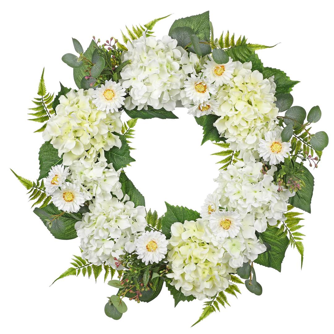 Briful 24'' White Hydrangea Wreaths for Front Door, Farmhouse Fireplace