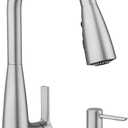 Moen Haelyn Spot Resist Stainless Single-Handle Pull-Down Sprayer Kitchen Faucet Featuring Power Boost for a Faster Clean, Soap Dispenser Included, 87627SRS
