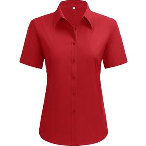 siliteelon Dress Shirts for Women Short Sleeve Cotton Button Down Shirt Basic Button Up Shirt Collared Shirts Work Shirt (Small)