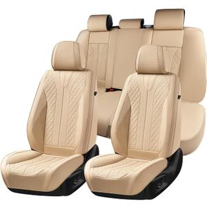 FLORICH Front and Back Seat Covers for Cars Leather Car Seat Cover Full Set 5 Seats Waterproof Seat Protector Automotive Seat Covers Carseat Cover Universal Fit for Most Cars SUV Trucks, Beige