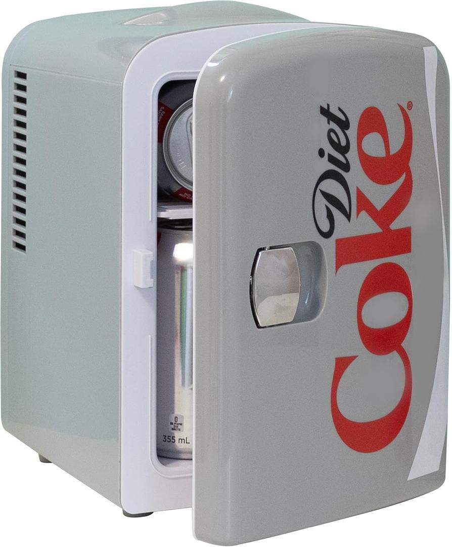 Diet Coke Mini Fridge - Refrigerator for Bedroom Office, Portable Table Top Beverage Cooler, 12V 110V Refrigerator, Used In Car, Dorm, Outdoor, Patio, 6 Can