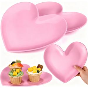 Nuogo 2 Pcs 11" Valentine's Plates Heart Shaped Melamine Plates Large Unbreakable Heart Dessert Dinner Charger Salad Serving Charger for Valentine's Party Anniversary Dating Wedding Table Decor (Pink)