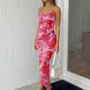 Trendy Queen Women Tie Dye Backless Split Hem Summer Beach Midi Mesh Dresses (L)