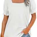 Womens Tops Loose Fitted Flowy Blouses Tunic Tops Short Sleeve Shirts for Women Square Neck Ruffle Sleeve T-Shirt Pullover, M
