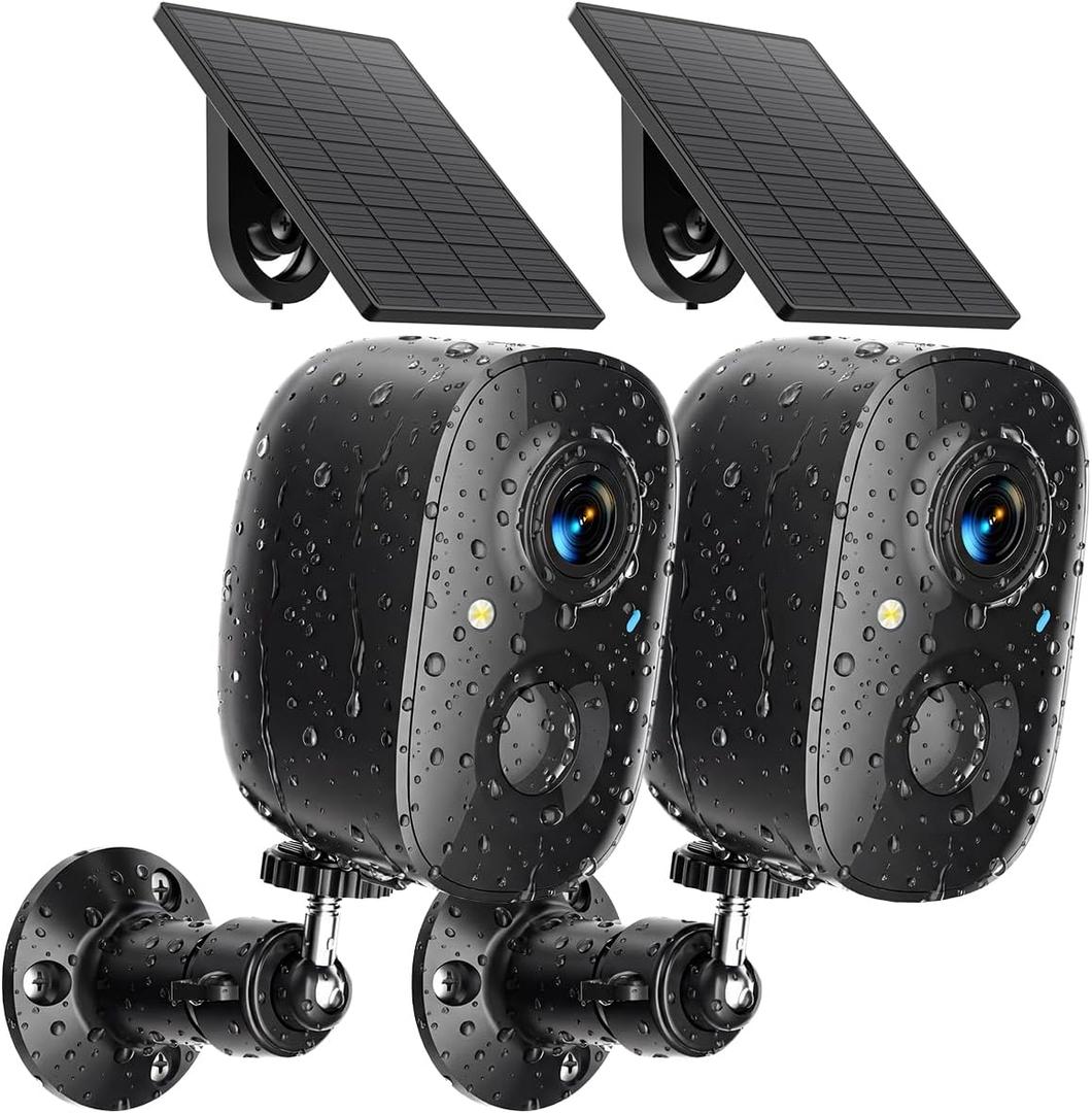 Security Cameras Wireless Outdoor 2K Solar Powered WiFi Cameras for Home Security,AI Motion Detection,Siren Alarm,Spotlight Color Night Vision,2-Way Audio,SD/Cloud Storage (2 Solar Cams)