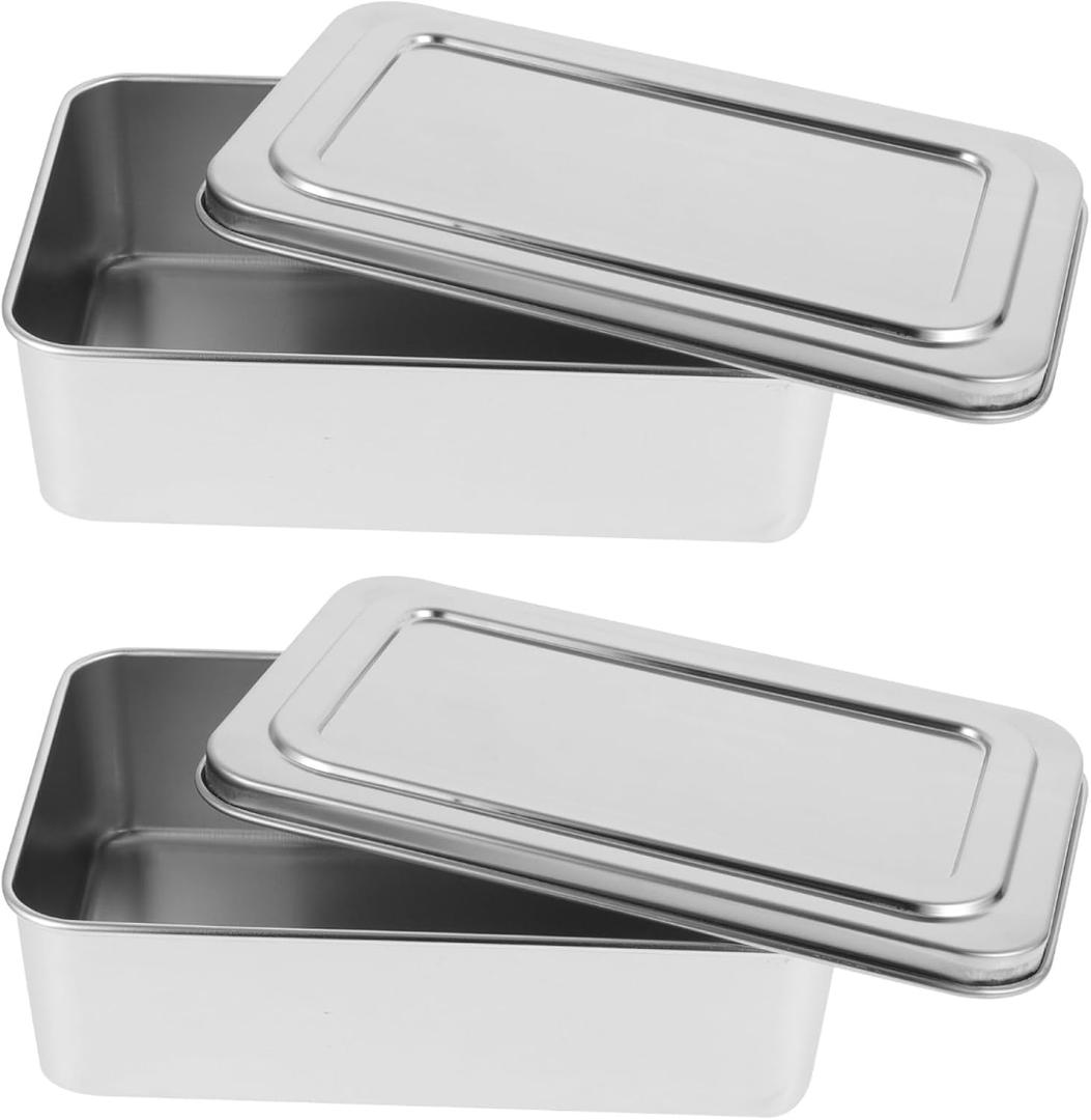 Luxshiny 2pcs Box Cutter Baking Tray Cake Dish with Lid, Stainless Steel, Silver
