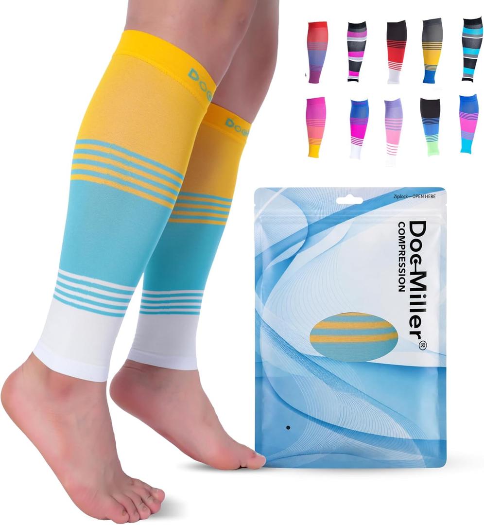 Doc Miller Calf Compression Sleeve for Men & Women – 20–30 mmHg Graduated Compression, Footless Compression Socks Alternative for Running, Shin Splints, Swelling, Varicose Veins –Calf Support, 1 Pair, Large