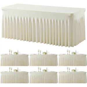 Besutolife 6 Pack Beige Spandex Tablecloth for 6ft Rectangle Tables Fitted Table Cloth Stretch Table Covers Skirt 6ft Rectangular Tablecloths for Banquet Parties Wedding Decorations