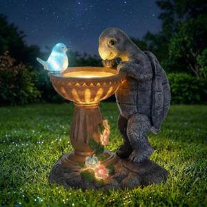 Turtle Birdbath Outdoor Garden Decor 10.25 Inch Solar Bird Turtle Statues Ornaments with Succulent and Solar LED Lights for Outside Decorations Yard Art Lawn Porch Patio Housewarming Gifts