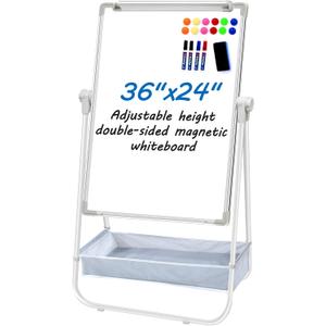 Dry Erase White Board with Stand Double Sided 36"X24" Magnetic U Standing Easel Whiteboard, Height Adjustable & 360 Rotation Portable White Boards for Classroom, Home & Office