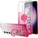 for Galaxy S23 Case,Bling Moving Liquid Floating Sparkle Colorful Glitter Waterfall TPU Protective Case with Rotation Ring Kickstand for S23 [6.1 inch 2023], HotPink