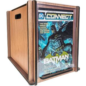 LEEFLIT Wooden Comic Book Storage Box with Display  Stackable Organizer Case with Acrylic Panel, Fits 130+ Bagged & Boarded Comics or 60+ Toploaders