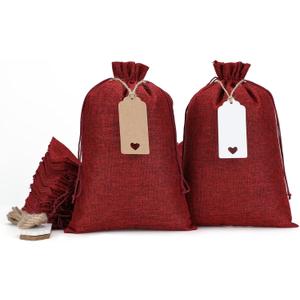 Tapleap Red Burlap Gift Bags with Drawstring - 30Pcs 8x12 Sacks for Wrapping Halloween Favors, For Birthday, Wedding, Baby Shower, Rustic Themed Party or Household Use