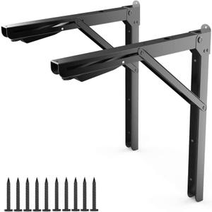 TORACK 24" Folding Shelf Brackets Heavy Duty Shelf Bracket Wall Mounted Triangle Hinges for Shelves Collapsible Table Brackets Workbench Supports for Garage, Pack of 2