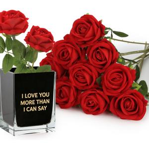 Roses Artificial Flowers, Fake Silk Roses with Stems for Valentine's Day Mother's Day Christmas, Indoor Outdoor Decor Wedding Anniversary Birthday Party Decor, Gift for Her(12, Red)