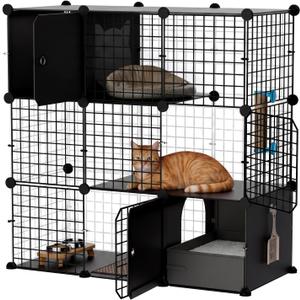 STILLCOVE Cat Cages Indoor with Litter Box: Large Cat Enclosure Pet Playpen Kitten Crate Detachable Wire Kennel with Scratching Post & Litter Mat & Scoop