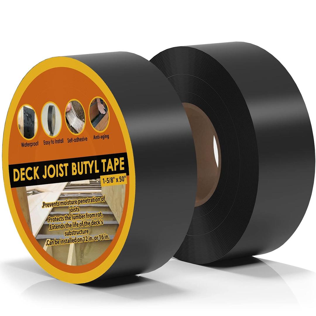 Deck Joist Tape for Decking 1-5/8" x 50', 2 Rolls Waterproof and Anti-Corrosion Flashing Joist Deck Tape for Top of Joists, Rim Joists, Under Joists and Beams