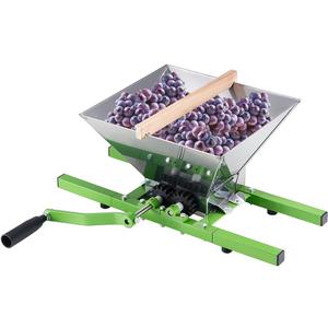 VEVOR 1.8 Gal/7L Fruit and Apple Crusher, Large Manual Grinder, Stainless Steel Fruit Scratter Pulper for Wine Cider Apple Grape Pressing, with Roller Handle for Kitchen Home, Green