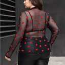 WDIRARA Women's Plus Size Floral Print Sheer Mesh Top Round Neck Long Sleeve Blouse (Black, XXXL)
