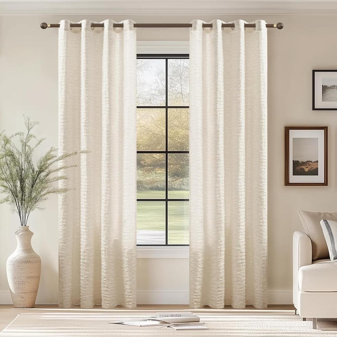 BULBUL Linen Curtains 84 inches Long for Living Room,2 Panels Linen Privancy Semi Sheer Light Filtering Tulle Curtains,Neutral Farmhouse Country Boho Bedroom Curtain Drapes