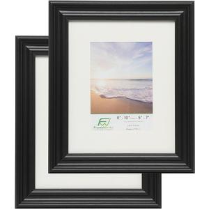 FrameWorks - 2-Pack - 8 x 10 Matted to 5" x 7" Black Wooden Picture Frames with Luxury Wide Molded Edge, Removable Mat, and Tempered Glass