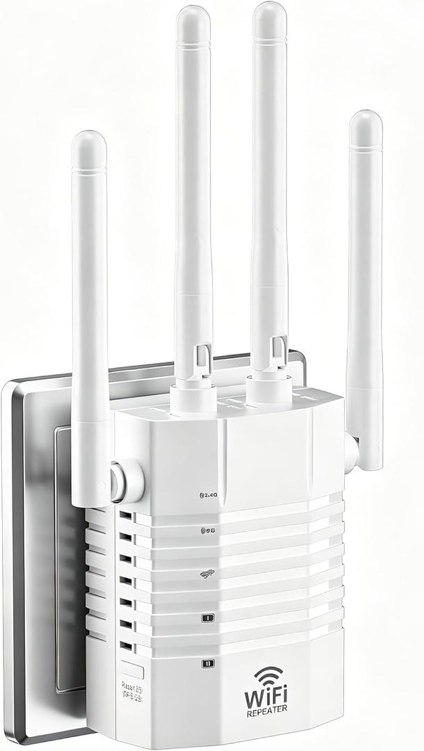 WiFi Extender 1200Mbps Dual Band 5GHz/2.4GHz, 4 Antennas,WiFi Booster Up to 12880 Sq.ft 360 Coverage, Supports 105 Devices,WiFi Extender Signal Booster with 1-Tap Setup, Ethernet Port