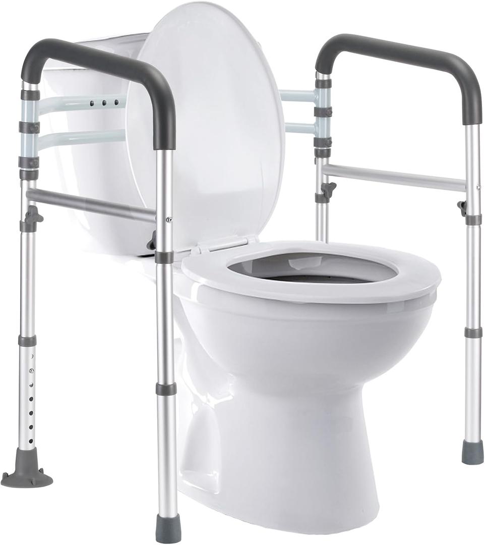 Lianjindun Toilet Safety Rails, Adjustable Toilet Frame for Elderly, Seniors, Handicap & Disabled, Foldable Handicap Toilet Handles Fit Any Toilets (Gray)