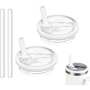 2 Pack 30 oz Tumbler Flip Straw Lid Replacement Compatible for Stanley Quencher, Leak Proof Lid Replacement for 30 OZ Stanley H2.0 FlowState Tumbler,Spill Proof Splash Reusable (White)