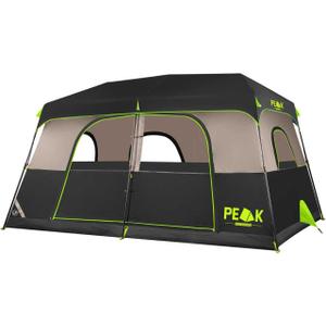 PEAK OUTDOORS Instant Tent 8 Person Tents for Camping, 60 Second Easy Setup Portable Camping Cabin Tent with Rainfly, Waterproof Pop Up Tents for Family Camping & Hiking with Expandable Carry Bag