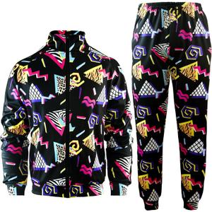 Arssm Retro 80s 90s Outfit Sets for Men Vintage Jacket and Joggers Sweatpants 80s Tracksuit Streetwear (Large, Black)