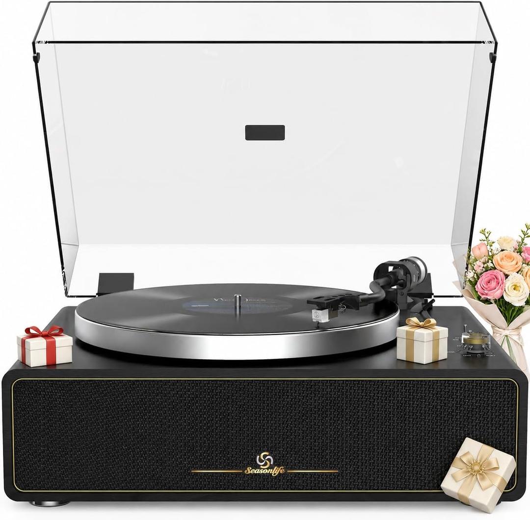 Seasonlife® All-in-One Record Player with 4 Speakers & Bluetooth, Black