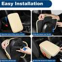 Car Center Console Cover Fit for Volkswagen Atlas Leather Armrest Cover with 2 Storage Bags Waterproof Console Cover Scratch & Wear Resistant(Beige)