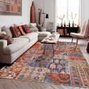 Boho Rug 5x7 for Living Room,Bohemian Colorful Non-Slip Washable Machine Soft 70s Funky Patriotic Independence Day Decor Vintage Area Rugs for Bedroom,Terracotta Rust Burnt Orange Red and Navy Blue