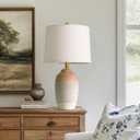 24.5" Vintage Ceramic Table Lamp - Single Farmhouse Rustic Bedside Lamp with Natural Textured Finish, Nightstand Lamps for Living Room, Bedroom, End Table, Office White and Brown