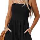 Nfsion Women Summer Casual Square Neck Rompers Sleeveless Spaghetti Strap Shorts Jumpsuit with Pockets Outfits Clothes (Black, XL)