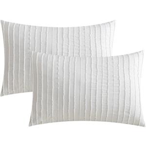 JELLYMONI 2 Pack White Pillowcases Standard Size, Soft Microfiber Striped Tufted Pillow Covers with Envelope Closure (Pillows are not Included)